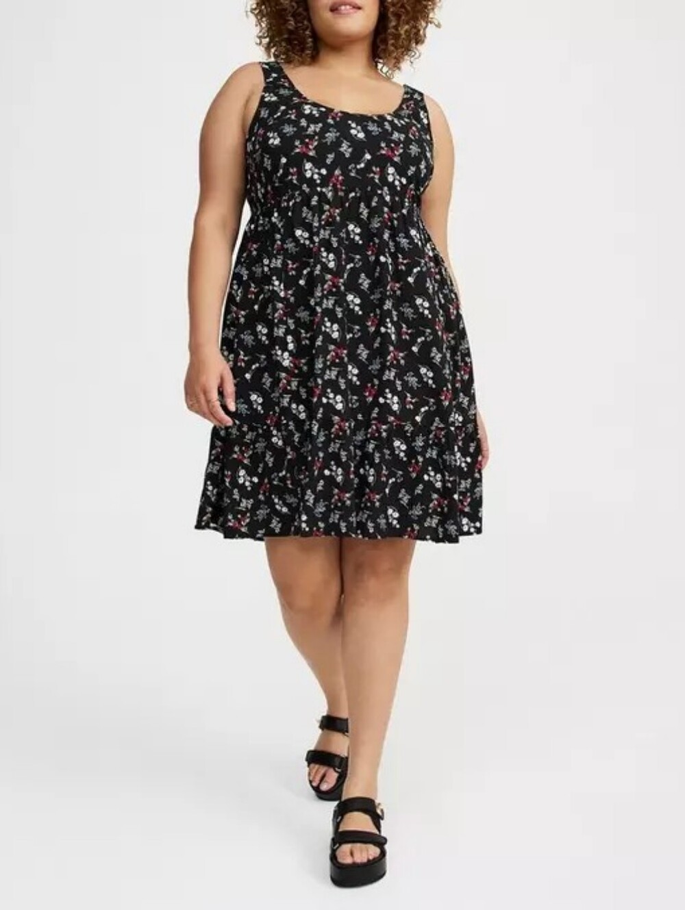 2X • Torrid • Black Floral Scoop-Neck Tiered Mini Dress